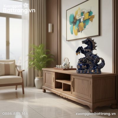 Tượng Ngựa Phú Quý Men Xanh Coban cao 28cm đặt ...