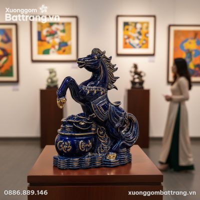 Cận cảnh Tượng Ngựa Phú Quý Men Xanh Coban cao ...