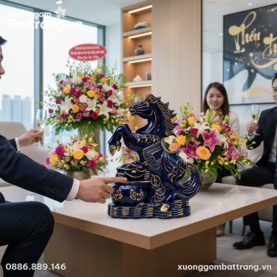 Tượng Ngựa Phú Quý Men Xanh Coban 28cm được đặt...