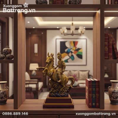 Tượng Thánh Gióng cao 30cm, men hoàng thổ, đế g...