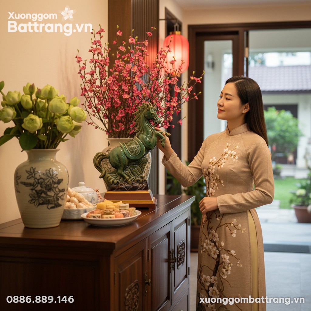 Cận cảnh tượng Thanh Mã phong thủy gốm sứ Bát T...