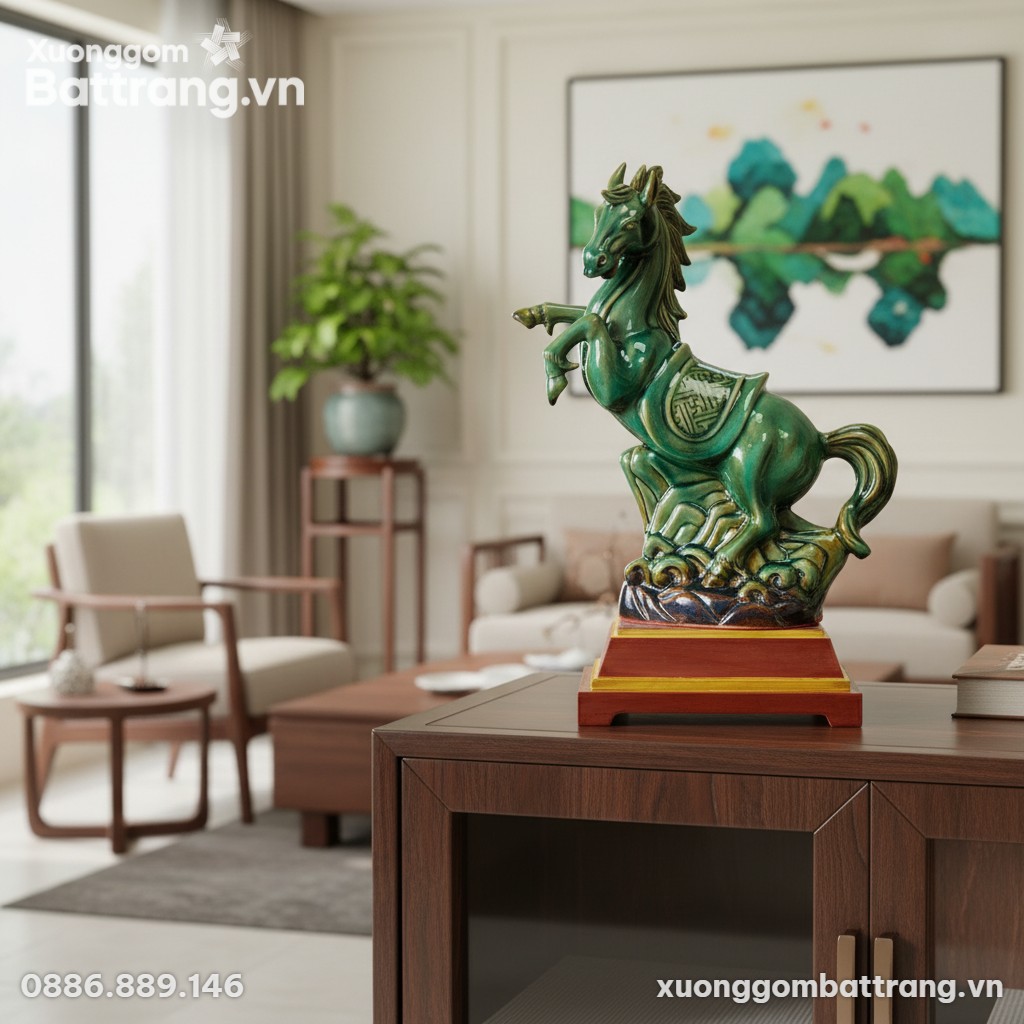 Một bức tượng Thanh Mã phong thủy gốm sứ Bát Tr...