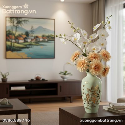 Bình hoa sứ Mã Đáo Thành Công cao 29cm đặt trên...