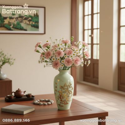 Bình hoa sứ trắng Mã Đáo Thành Công cao 29cm (k...