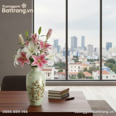 Bình hoa sứ trắng Mã Đáo Thành Công cao 29cm (k...