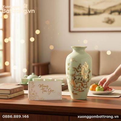 Cận cảnh bình hoa sứ Mã Đáo Thành Công cao 29cm...