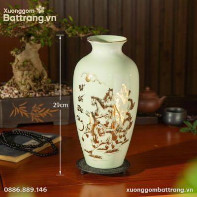 Kích thước Bình Hoa Sứ Trắng Mã Đáo Thành Công Vẽ Vàng Kim XG-LH28