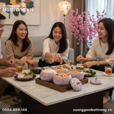 Cận cảnh bộ 4 hũ mứt men hỏa biến tím dáng bí t...