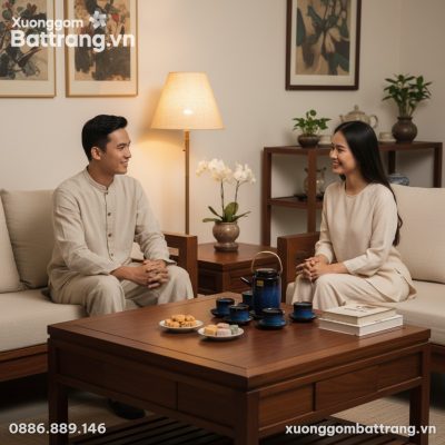 bộ ấm chén men hỏa biến xanh Bát Tràng quai đồn...