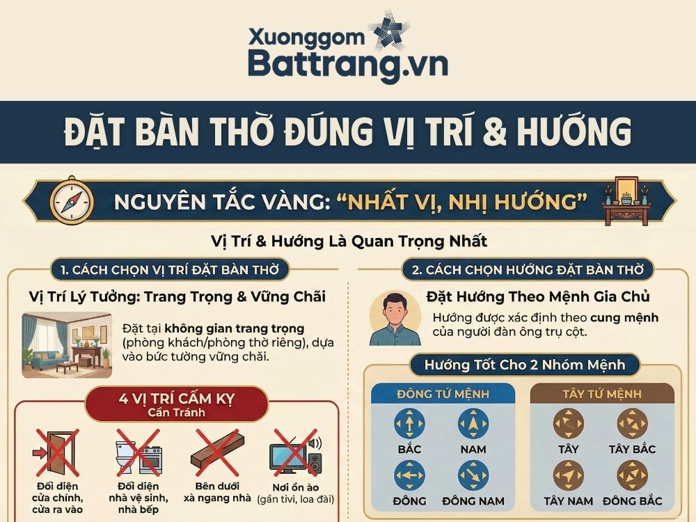 Vị tr&iacute; v&agrave; hướng của b&agrave;n thờ