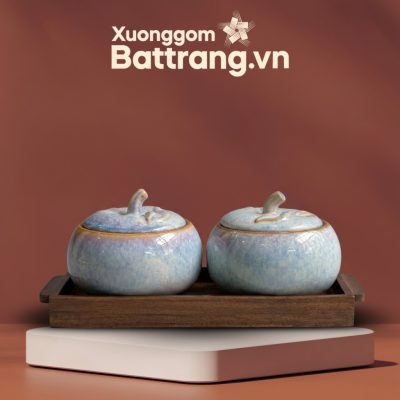 Cặp Hũ Mứt Tết Men Hỏa Biến Dáng Bí Kèm Khay Gỗ XG-KM14 - Ảnh đại diện