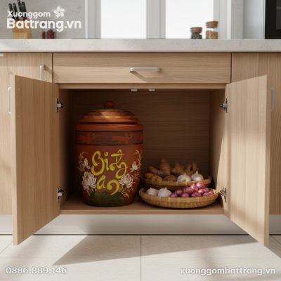 cận cảnh Chum đựng gạo Bát Tràng 