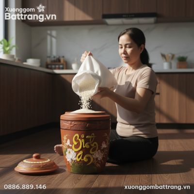 cận cảnh Chum đựng gạo Bát Tràng "Bình An" cỡ l...