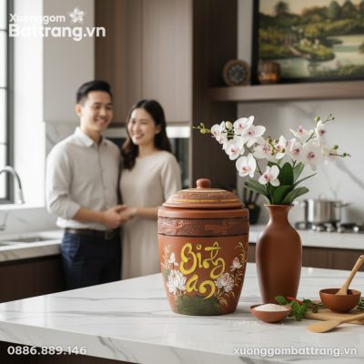 cận cảnh Chum đựng gạo Bát Tràng 