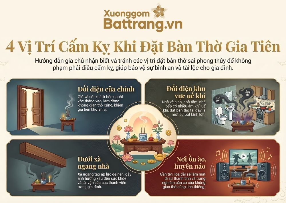 Những vị tr&iacute; cấm kỵ đặt b&agrave;n thờ