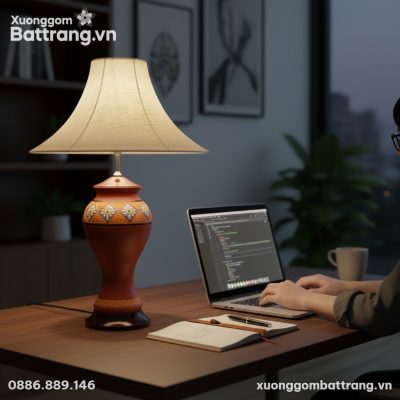 Bàn làm việc tại nhà của người Việt, đèn gốm Bá...