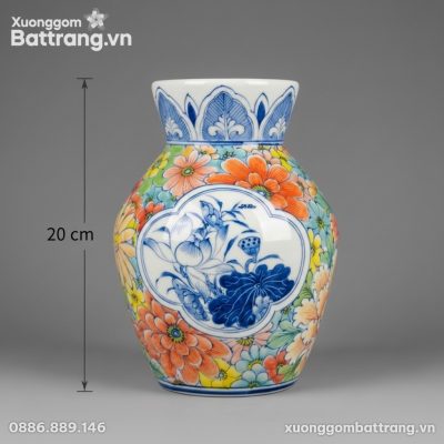 Kích thước Lọ Hoa Dáng Giỏ Cá Vẽ Hoa Sắc Màu Bát Tràng XG-LH37