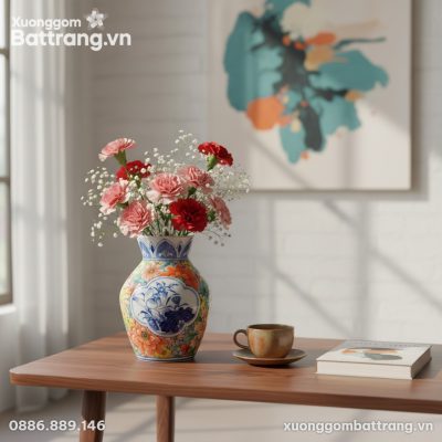 Lọ hoa gốm sứ Bát Tràng cao 20cm với họa tiết h...