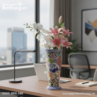 Lọ hoa Bát Tràng 30cm dáng ly trang nhã trên bà...