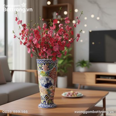 cận cảnh Lọ hoa Bát Tràng 30cm rực rỡ cắm hoa đ...