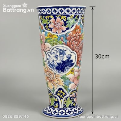 Kích thước Lọ Hoa Dáng Ly Vẽ Hoa Sắc Màu Bát Tràng XG-LH35