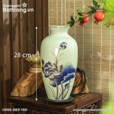 Kích thước Lọ Hoa Sứ Trắng Họa Tiết Hoa Sen Vẽ Vàng Kim XG-LH27
