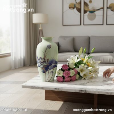 Một lọ hoa sứ Bát Tràng cao 28cm, họa tiết hoa ...