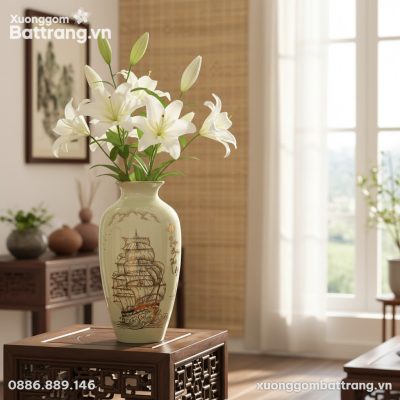 Lọ hoa sứ 'Thuận Buồm Xuôi Gió' 28cm cắm hoa ly...