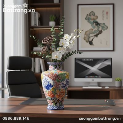 Trên bàn làm việc gỗ tối màu trong văn phòng hi...