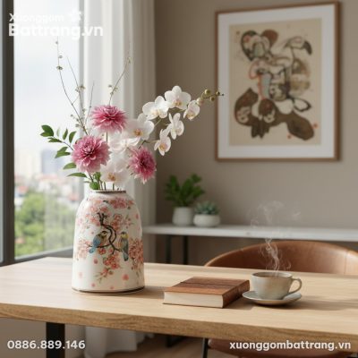 Lọ hoa Bát Tràng cao 20cm tinh xảo, đặt gọn gàn...