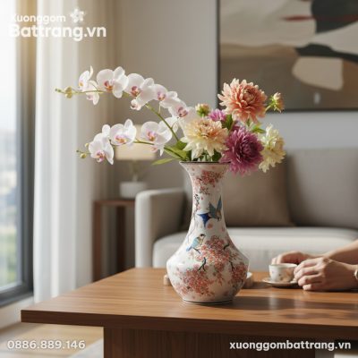 Một chiếc lọ hoa gốm sứ Bát Tràng 33cm họa tiết...