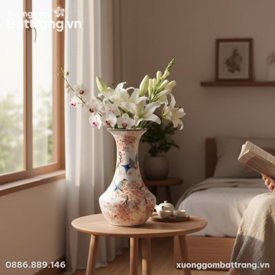 Cận cảnh tinh xảo chiếc lọ hoa gốm sứ Bát Tràng...