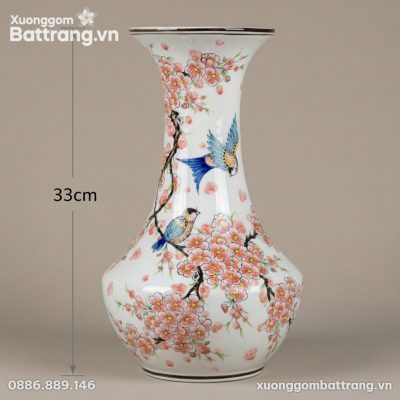 Kích thước Lọ Hoa Vẽ Tay Họa Tiết Chim Én Hoa Đào Bát Tràng XG-LH32