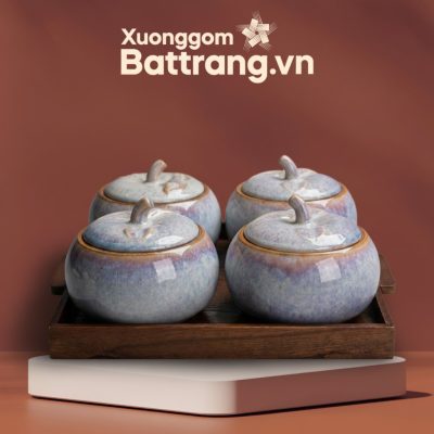 Set 4 Hũ Đựng Mứt Tết Men Hỏa Biến Dáng Bí Kèm Khay Gỗ XG-KM15 - Ảnh đại diện