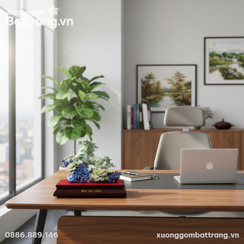 Tượng Hùng Vân Mã men xanh vẽ vàng đặt uy nghi ...