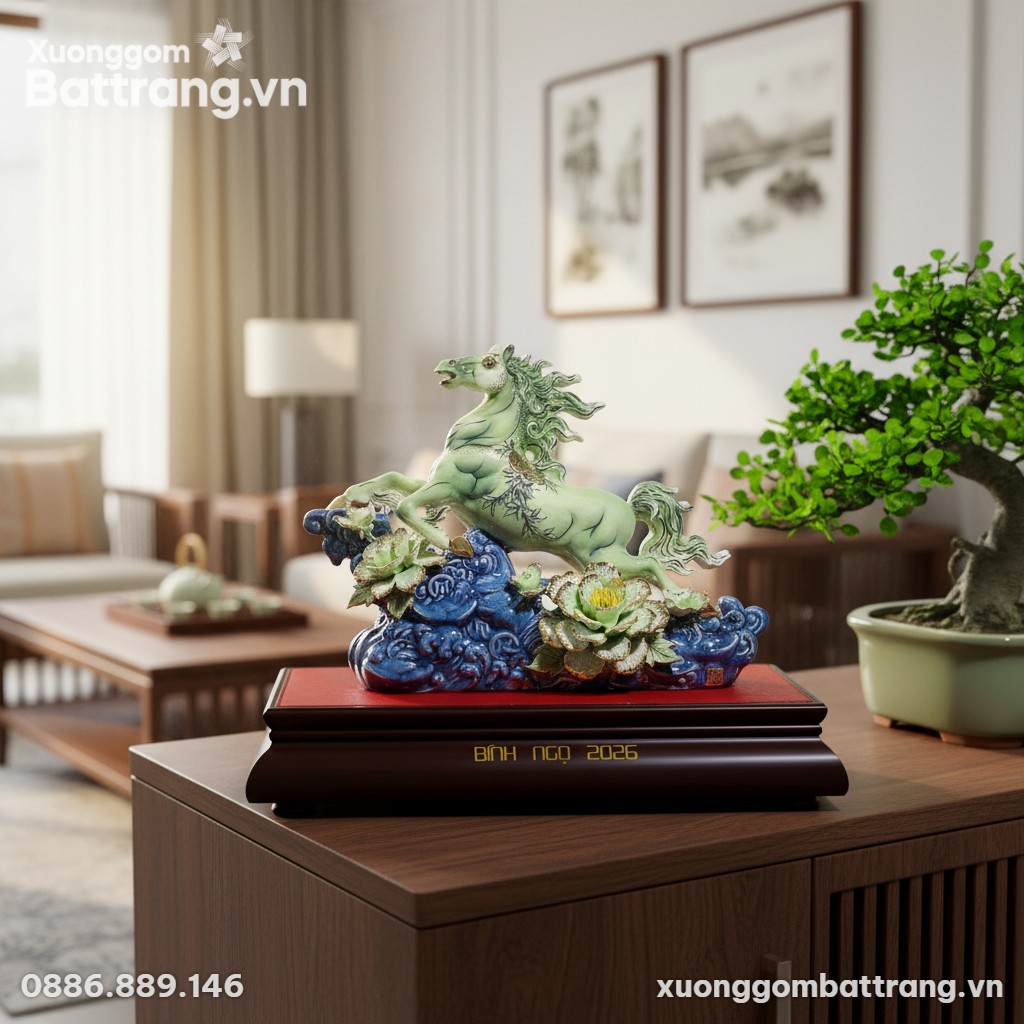 cận cảnh Tượng Hùng Vân Mã tinh xảo đặt trên tủ...