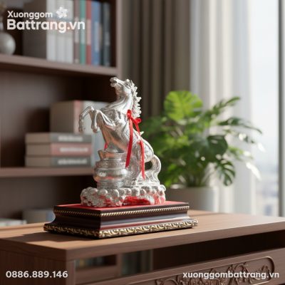 Cận cảnh Tượng Ngựa Phi Nước Đại bọc bạc 36cm v...